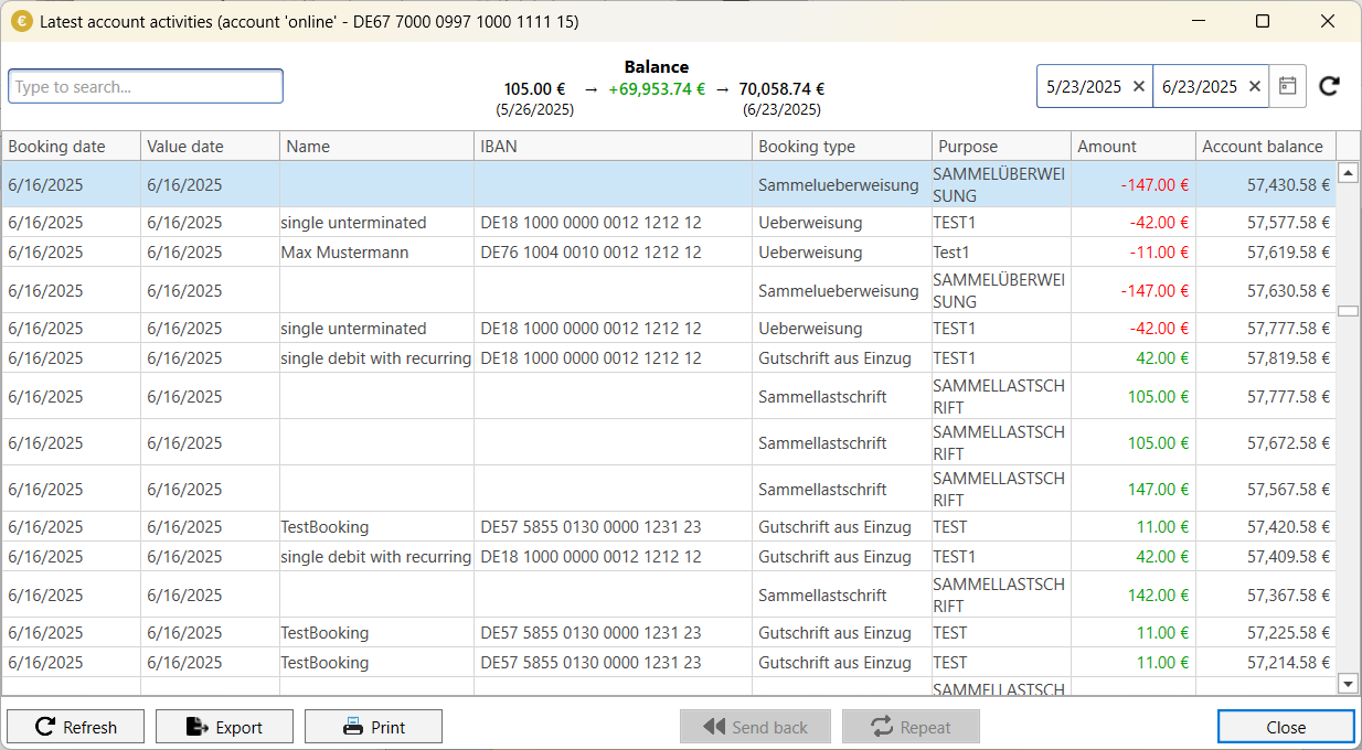 Account transactions overview