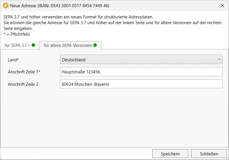 Address dialog - legacy format