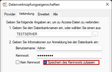 Database connection dialog