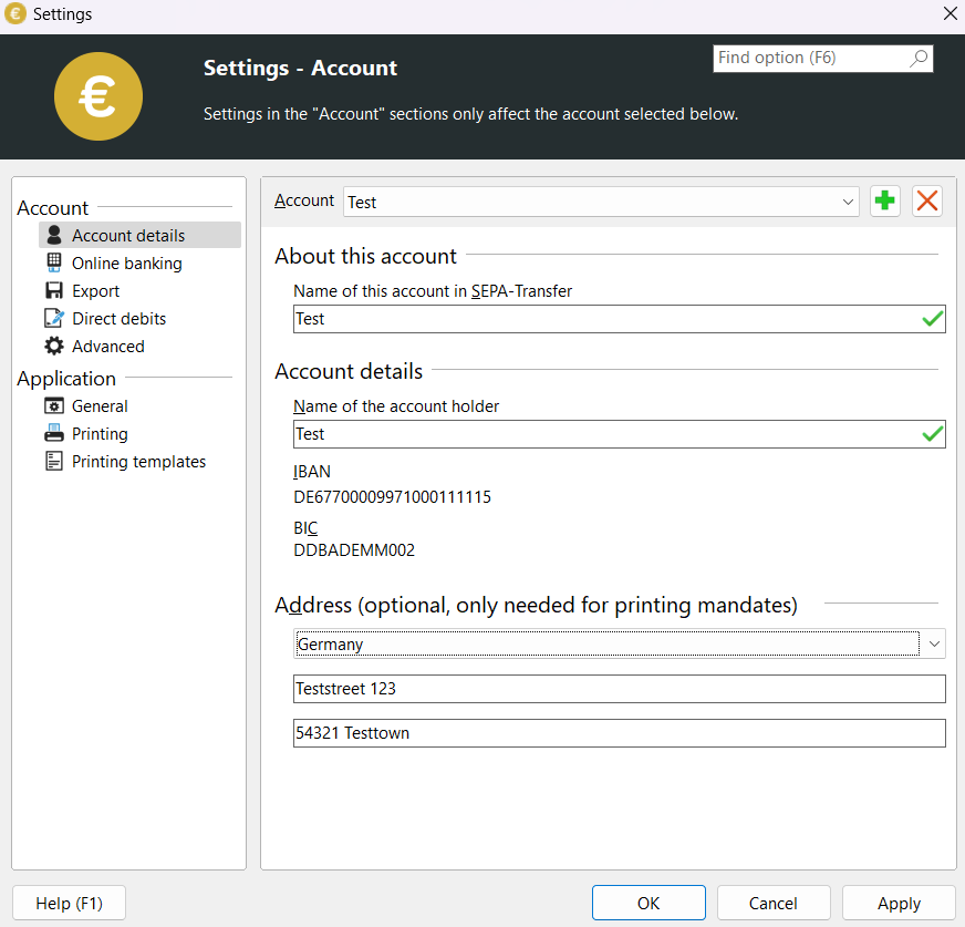 Settings dialog