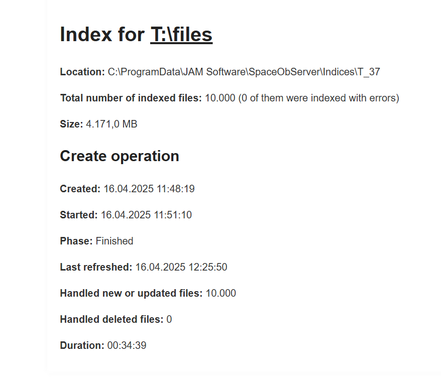 SpaceObServer DataCentral Index Statistiken