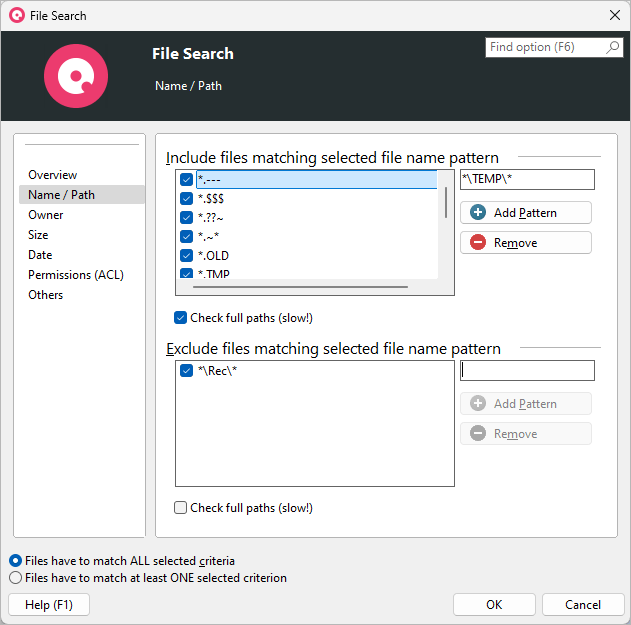 Dateisuche Name/Pfad