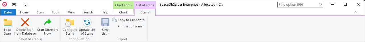 Liste der Scans Menüband Reiter