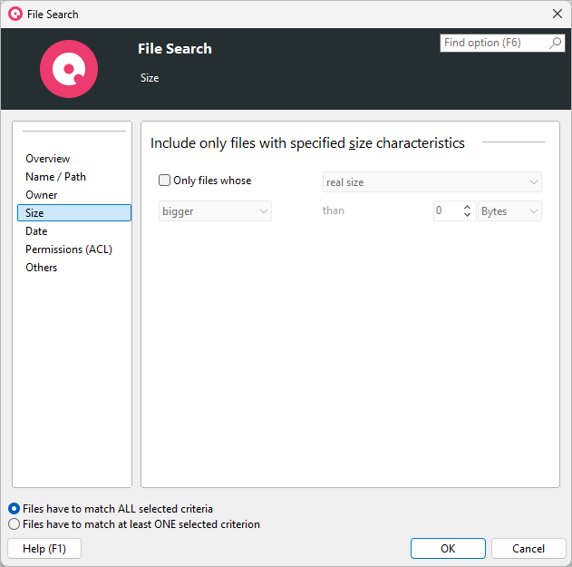 File Search Size