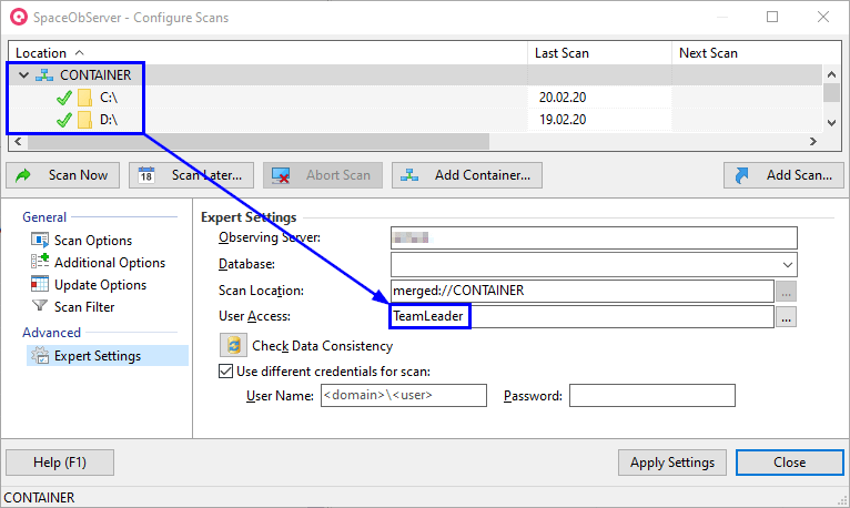 SpaceObServer-WebAccess-Containers-Permission-To-Container