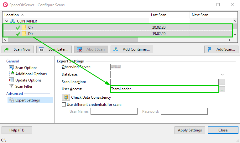 SpaceObServer-WebAccess-Permissions-Container-And-Scans