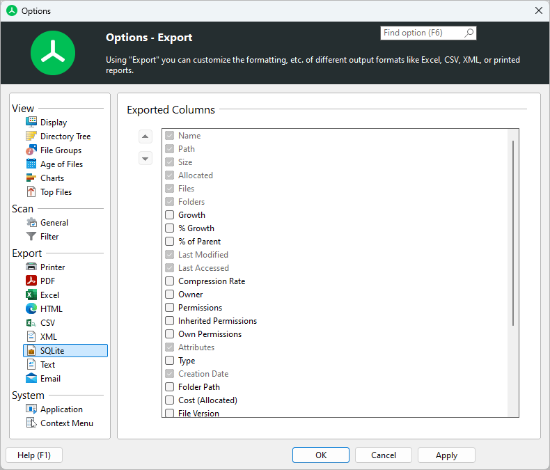 TreeSize-MainWindow_Options_SQLite